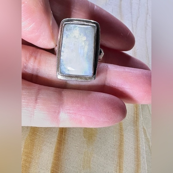Sterling Silver RAINBOW Moonstone Ring Big Rectangular Genuine Gemstone 7.5 5493 - Picture 6 of 13